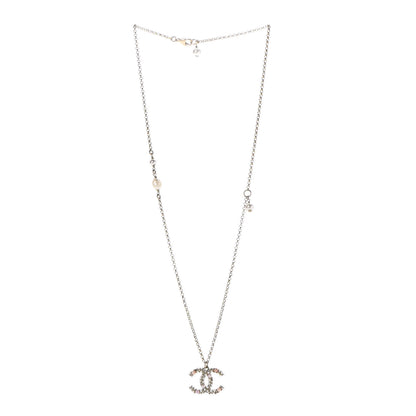 Chanel Crystal Pearl CC Pendant Necklace Gold Pink 3 of 8