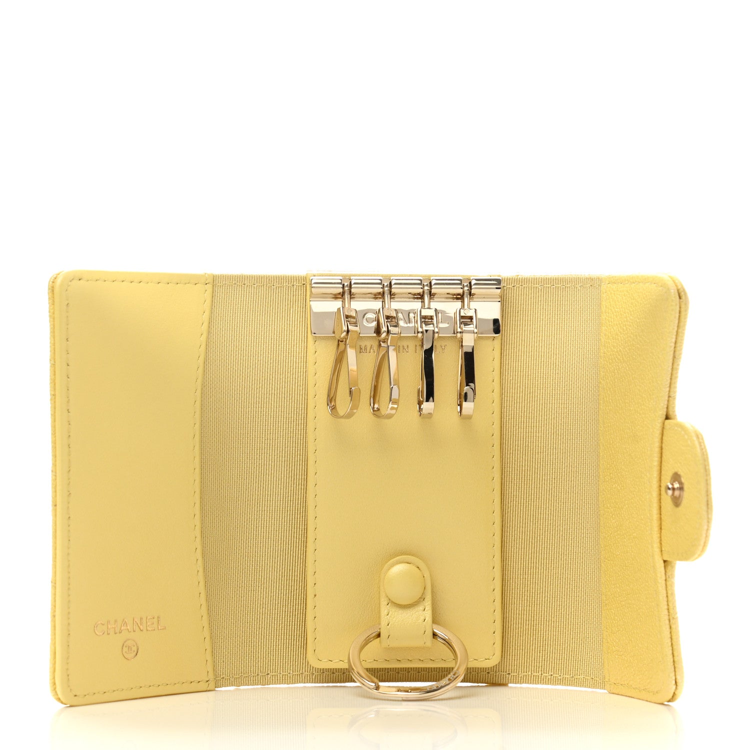 Chanel Iridescent Caviar Quilted Classic 4 Key Holder Wallet Yellow 5 of 9