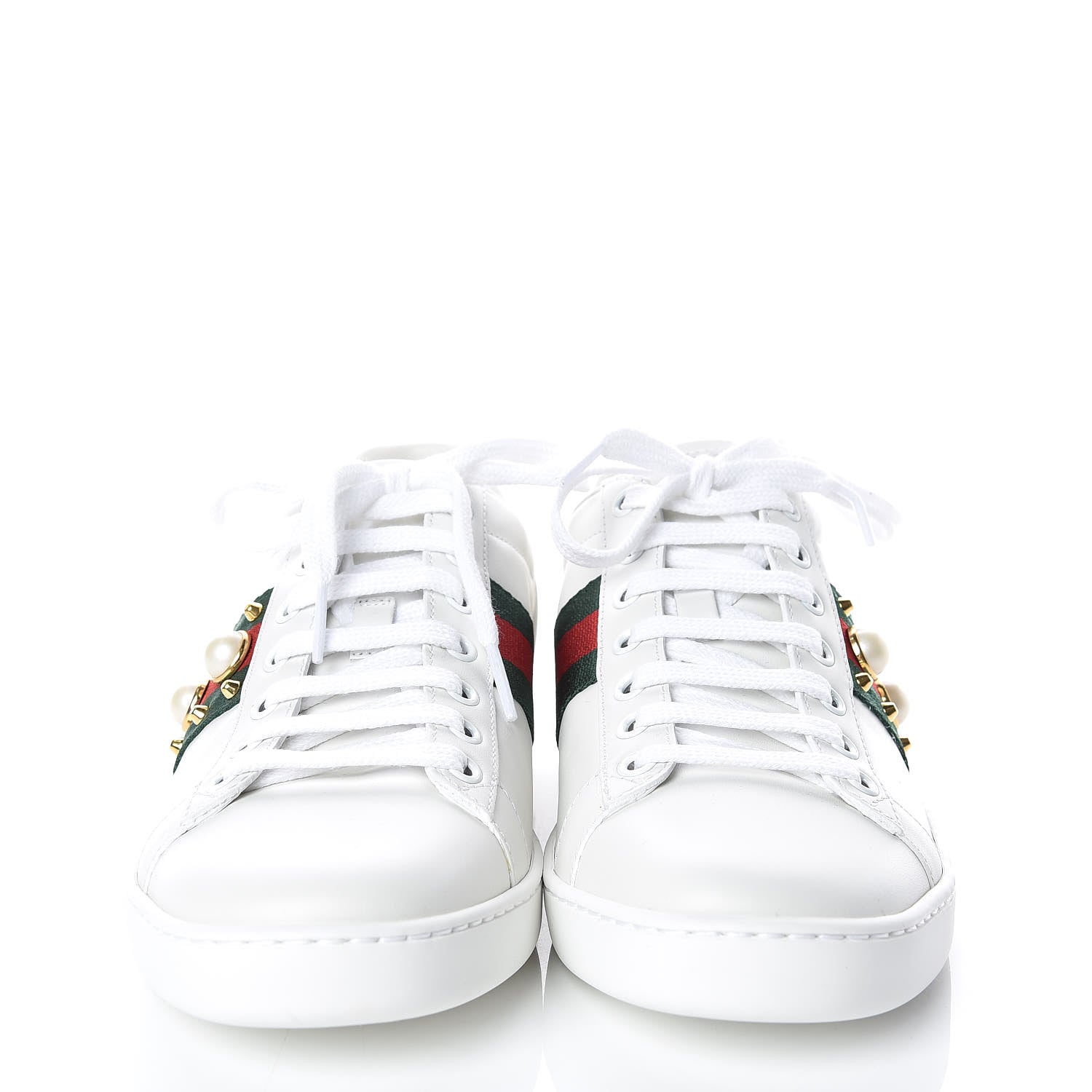 Gucci Calfskin Web Pearl Studded Womens Ace Sneakers 38 White 2 of 10