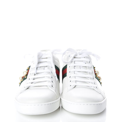 Gucci Calfskin Web Pearl Studded Womens Ace Sneakers 38 White 2 of 10