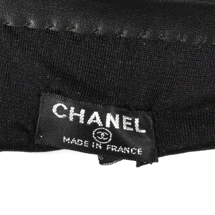 Chanel Lambskin CC Gloves 7 Black White 5 of 5