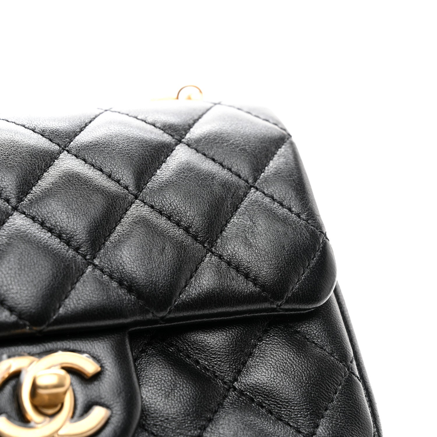 Chanel Shiny Lambskin Quilted Pearl Twist Mini Square Flap Black 13 of 15