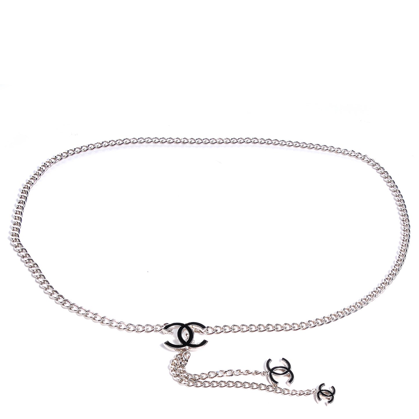 Enamel CC Chain Logo Belt Silver Black