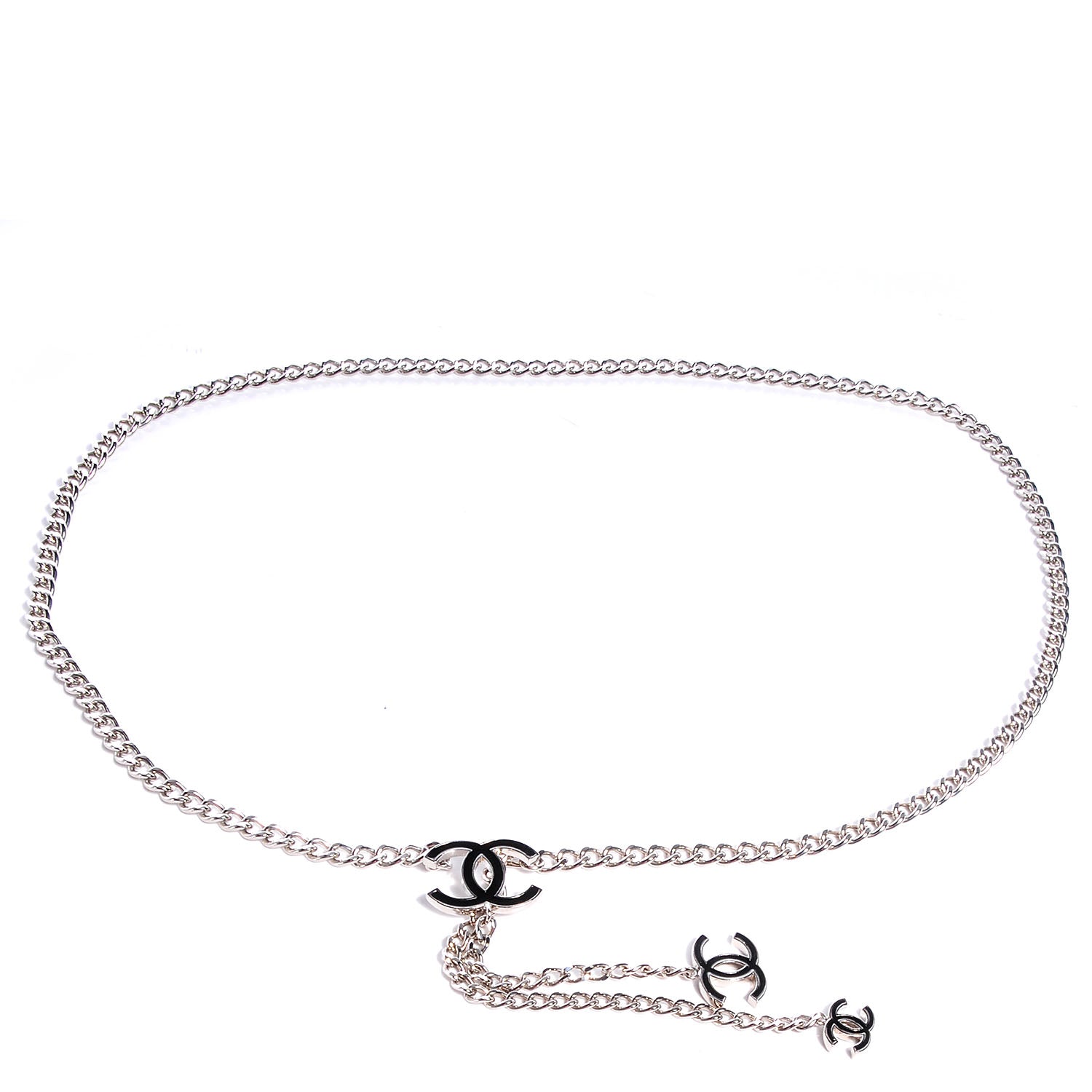 Chanel Enamel CC Chain Logo Belt Silver Black 1 of 4