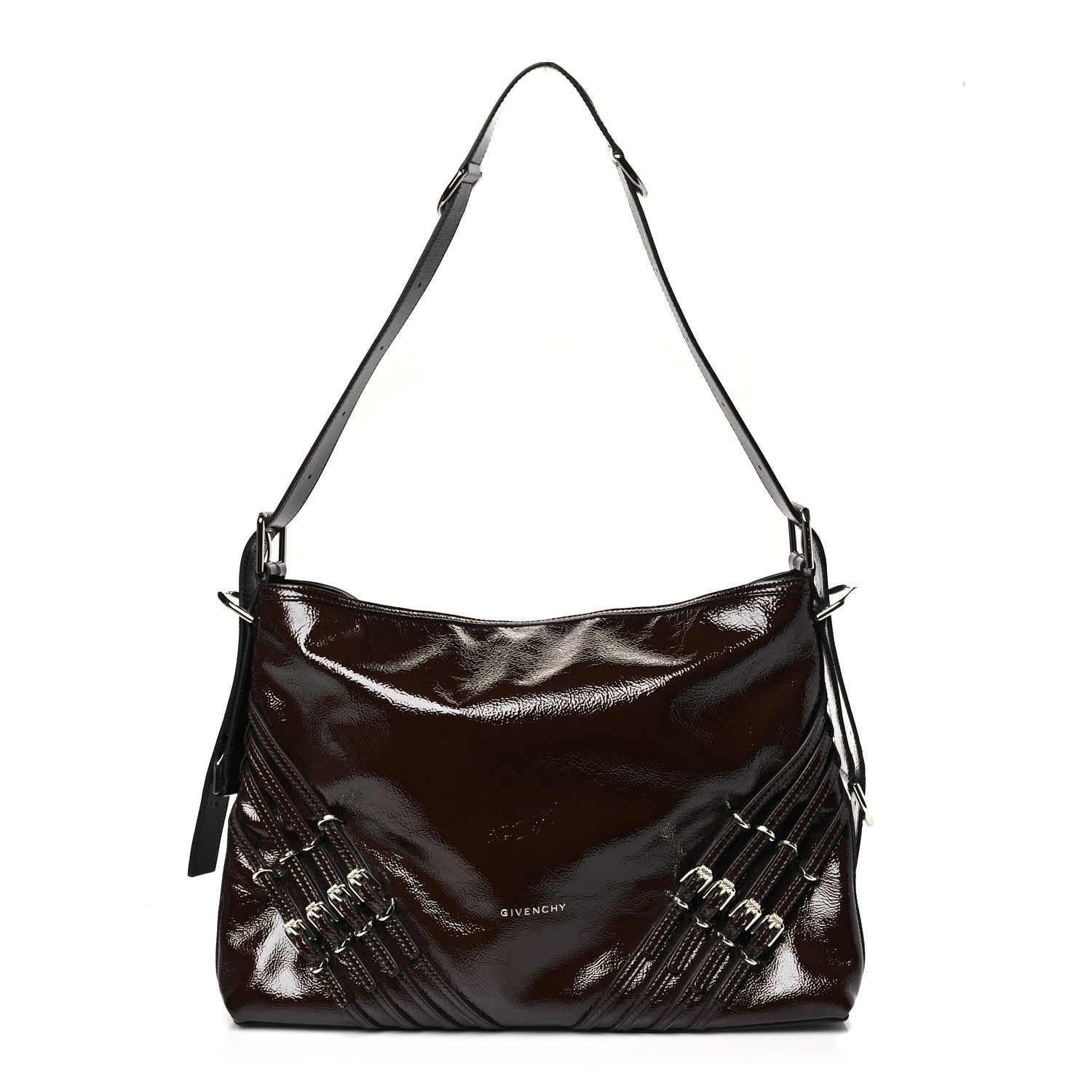 Givenchy Shiny Patent Calfskin Medium Voyou Bag Ebony Brown 1 of 10