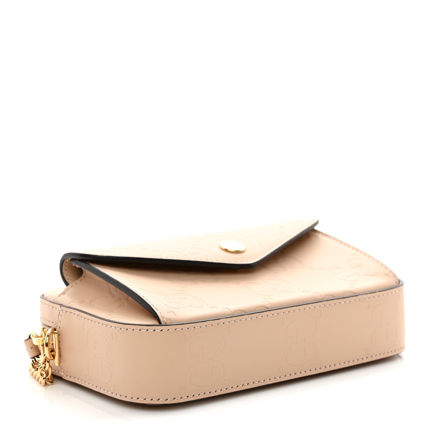 Gucci Calfskin GG Super Mini Debossed Chain Wallet Light Beige 4 of 10