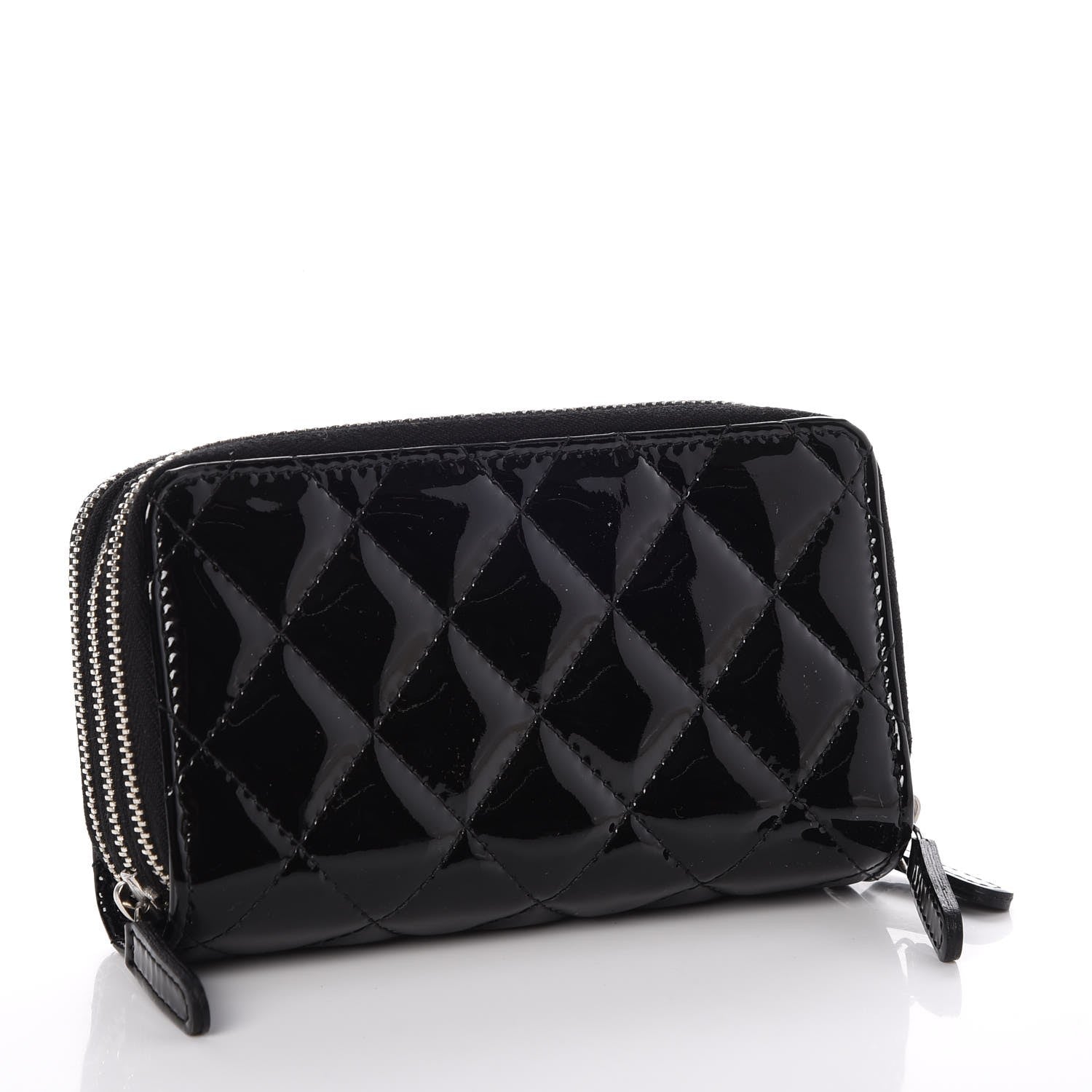 Chanel Patent Quilted Small Triple Zipper Wallet Black 3 of 9