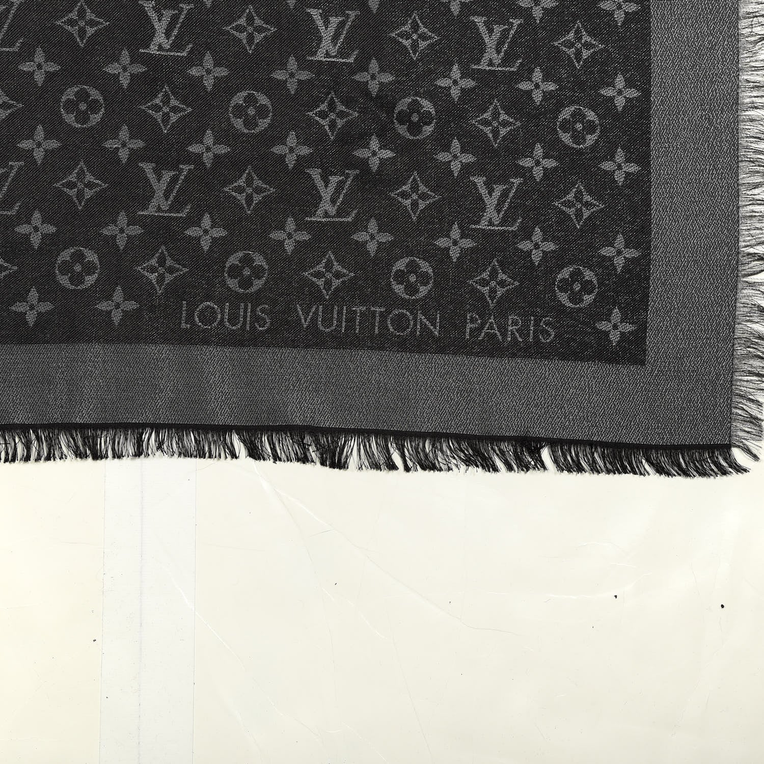 Louis Vuitton Silk Lurex Wool Monogram Shine Shawl Black 2 of 3