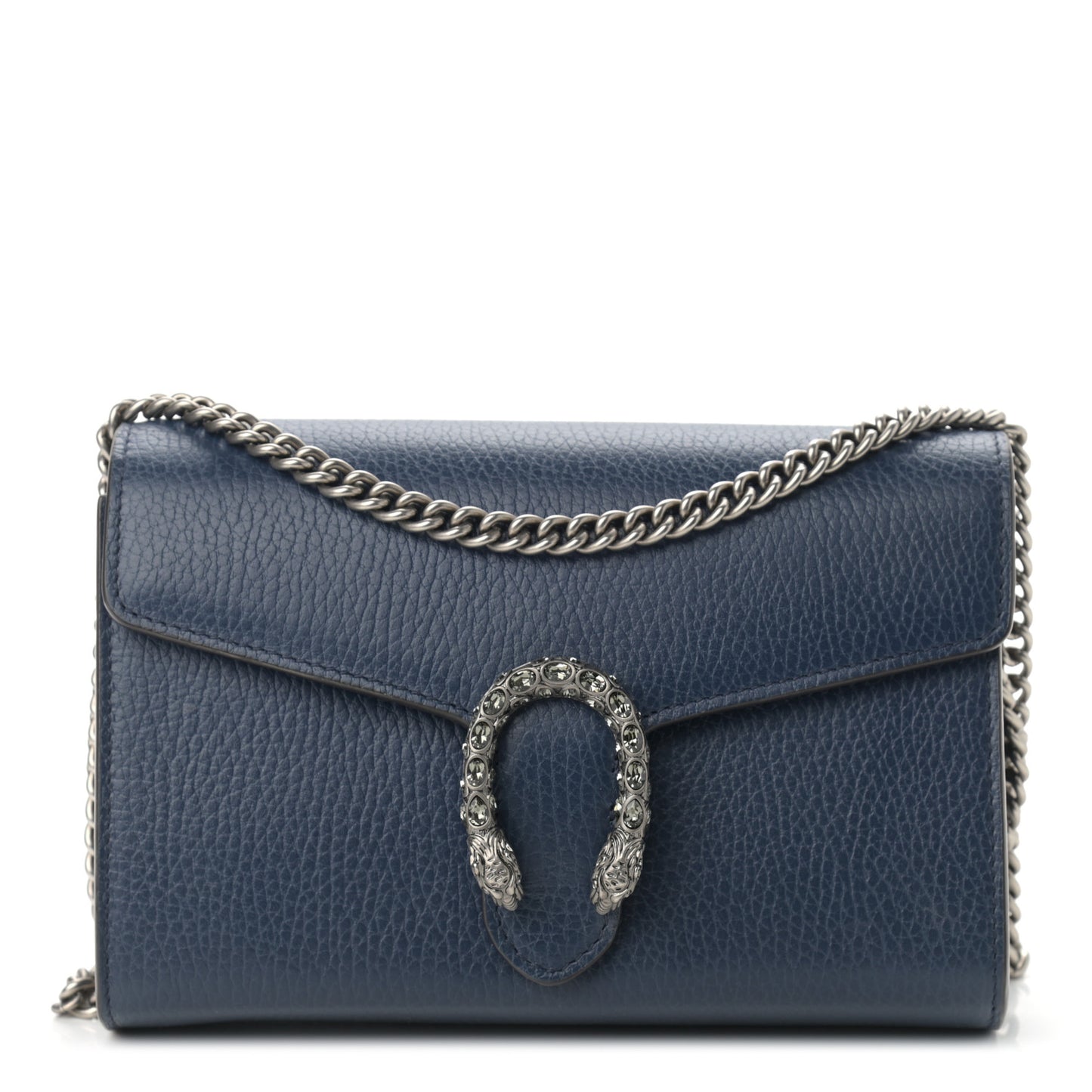 Dollar Calfskin Crystal Mini Dionysus Chain Wallet Blue Agata Black Diamond