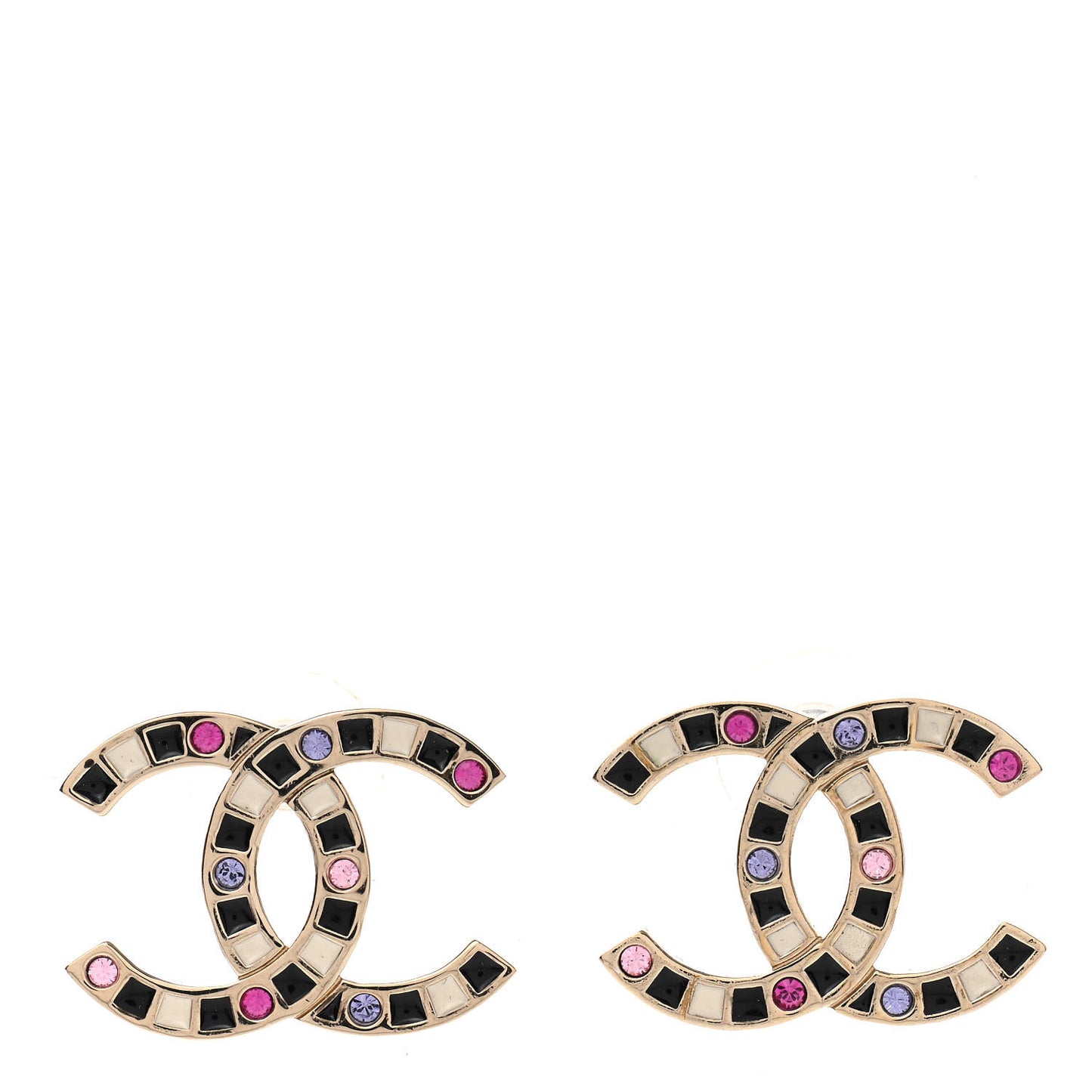 Crystal Enamel Large CC Earrings Gold Black White Pink