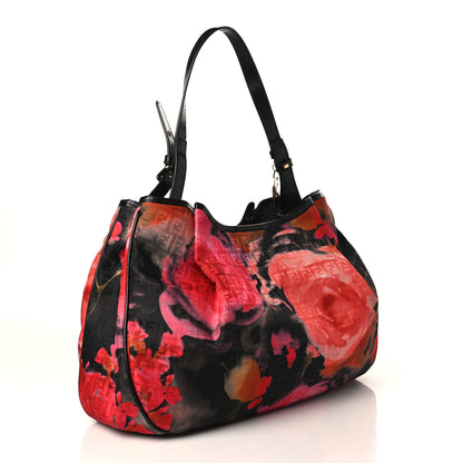 Fendi Zucchino Vitello Floral Forever Shoulder Bag Black Multicolor 2 of 9