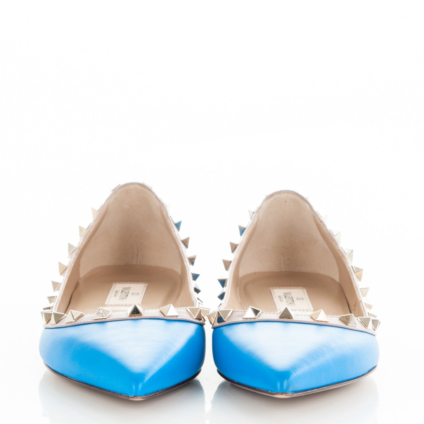 Calfskin Nappa Rockstud Ballerina Flats 38.5 Blue Fluo Poudre
