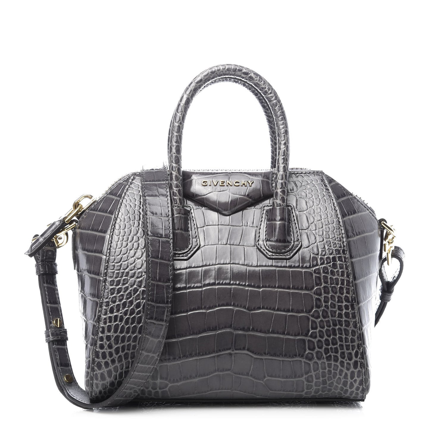 Calfskin Crocodile Embossed Mini Antigona Storm Grey