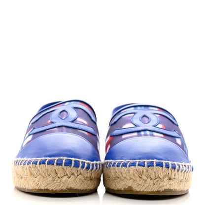 Chanel Mesh Lambskin Plaid Print CC Espadrilles 38 Blue White Red 2 of 9