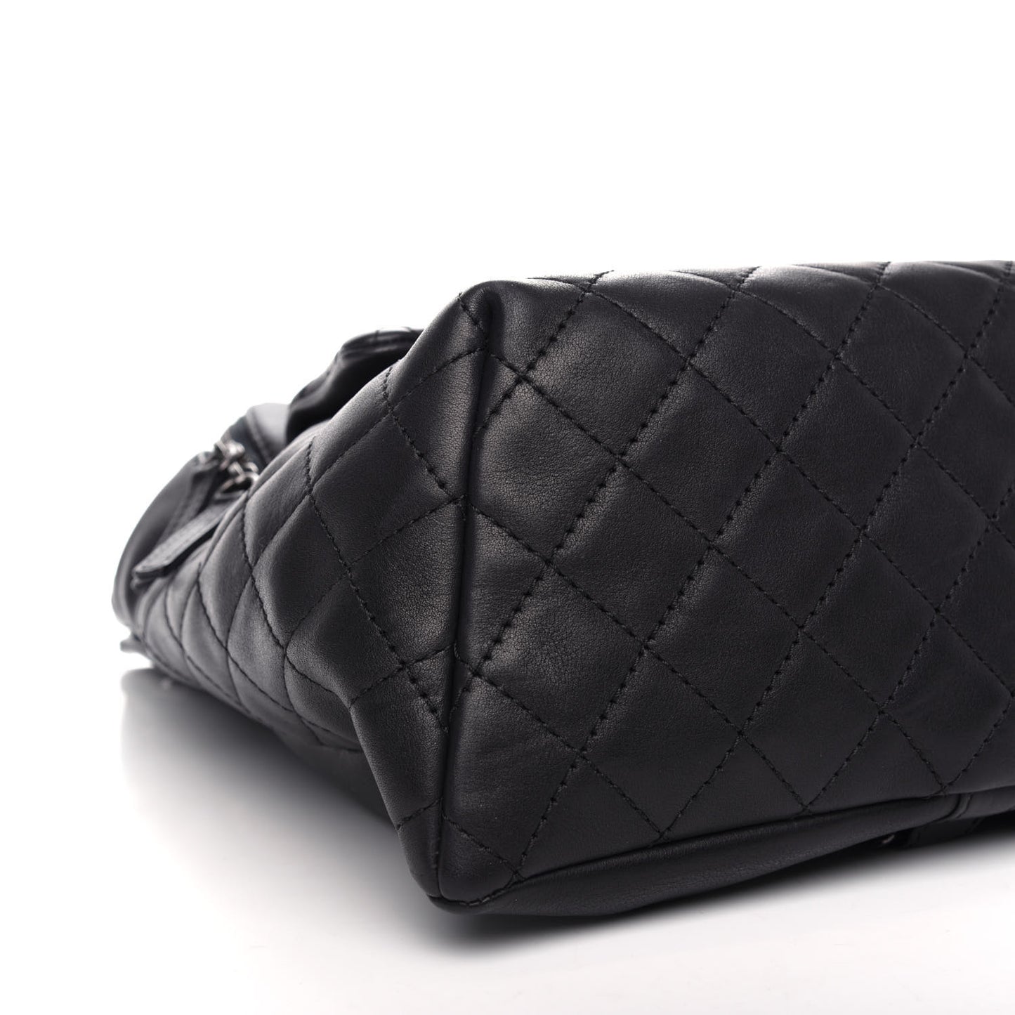 Metallic Lambskin Quilted Drawstring Backpack Black