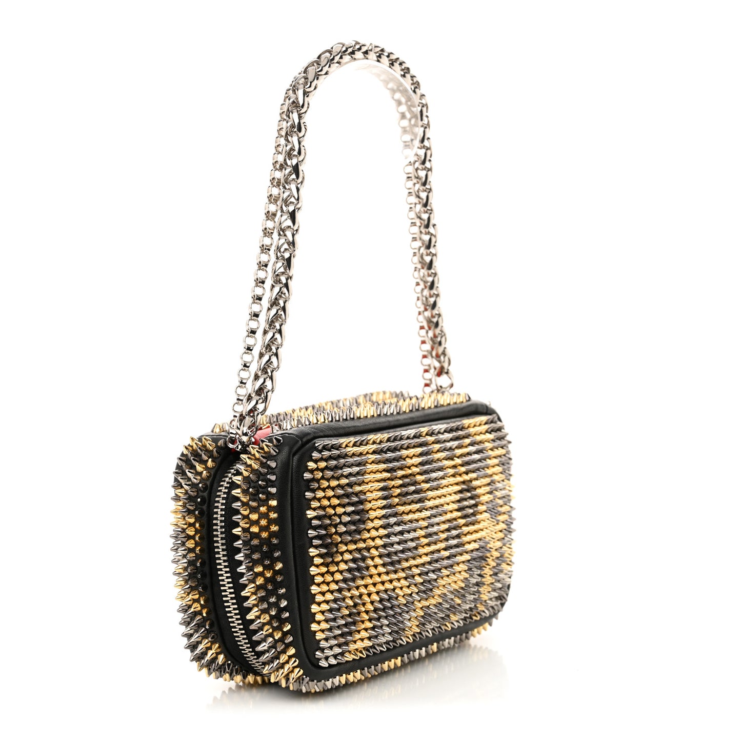 Nappa Mini Spikes Leopard Piloutin Wristlet Clutch Black