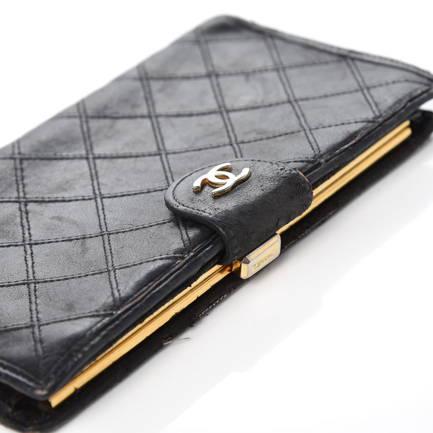 Lambskin Diamond Stitched French Wallet Black