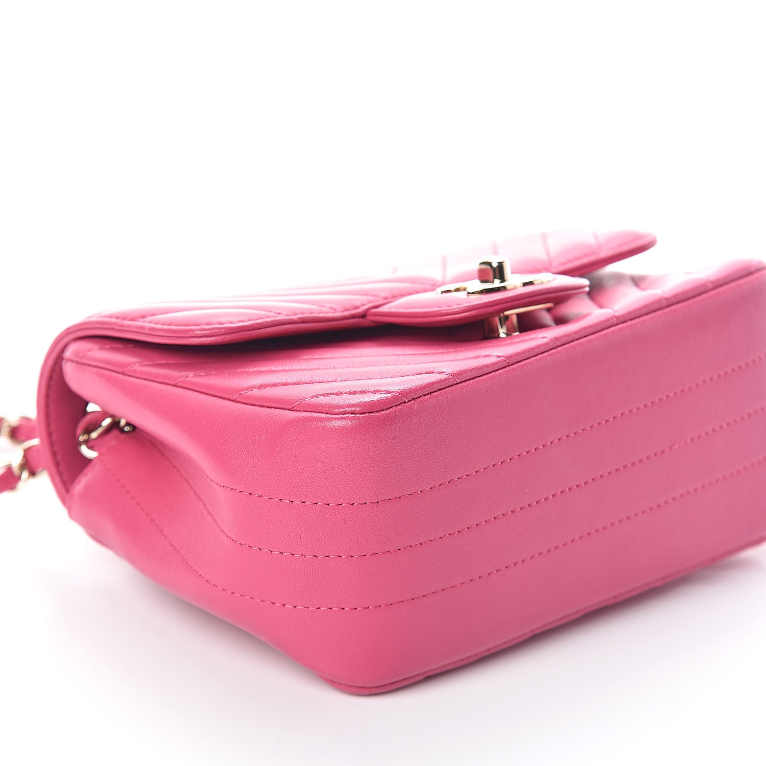 Chanel Lambskin Chevron Quilted Mini Square Flap Fuchsia 8 of 9