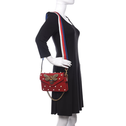 Gucci Nappa Pearl Studded Mini Queen Margaret Broadway Shoulder Bag Hibiscus Red 2 of 12