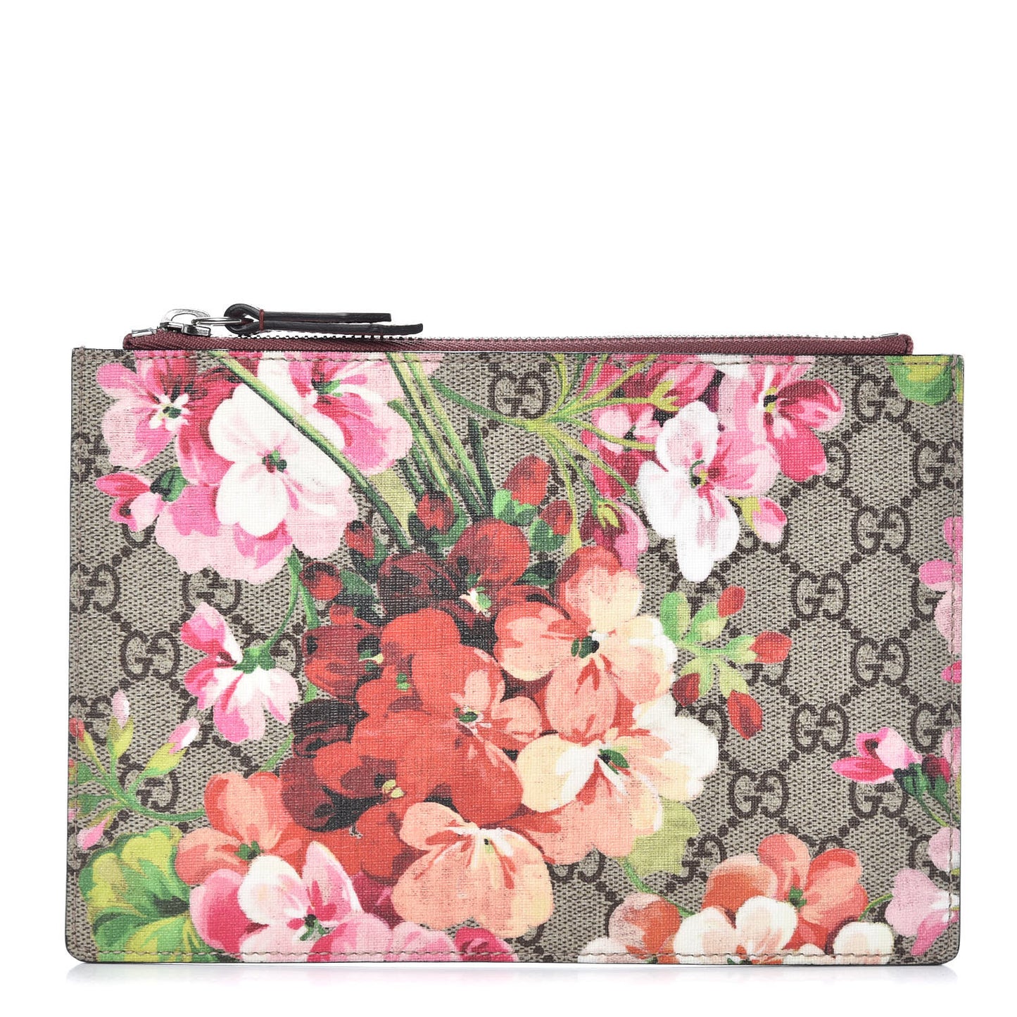GG Supreme Monogram Blooms Small Zip Pouch Beige Multicolor Dry Rose