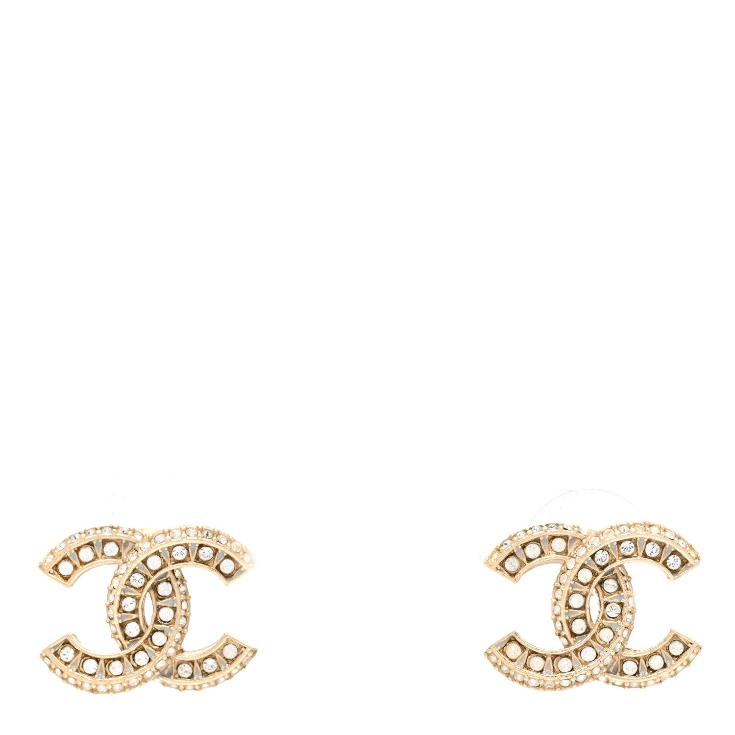 Chanel Crystal Timeless CC Earrings Light Gold 1 of 5