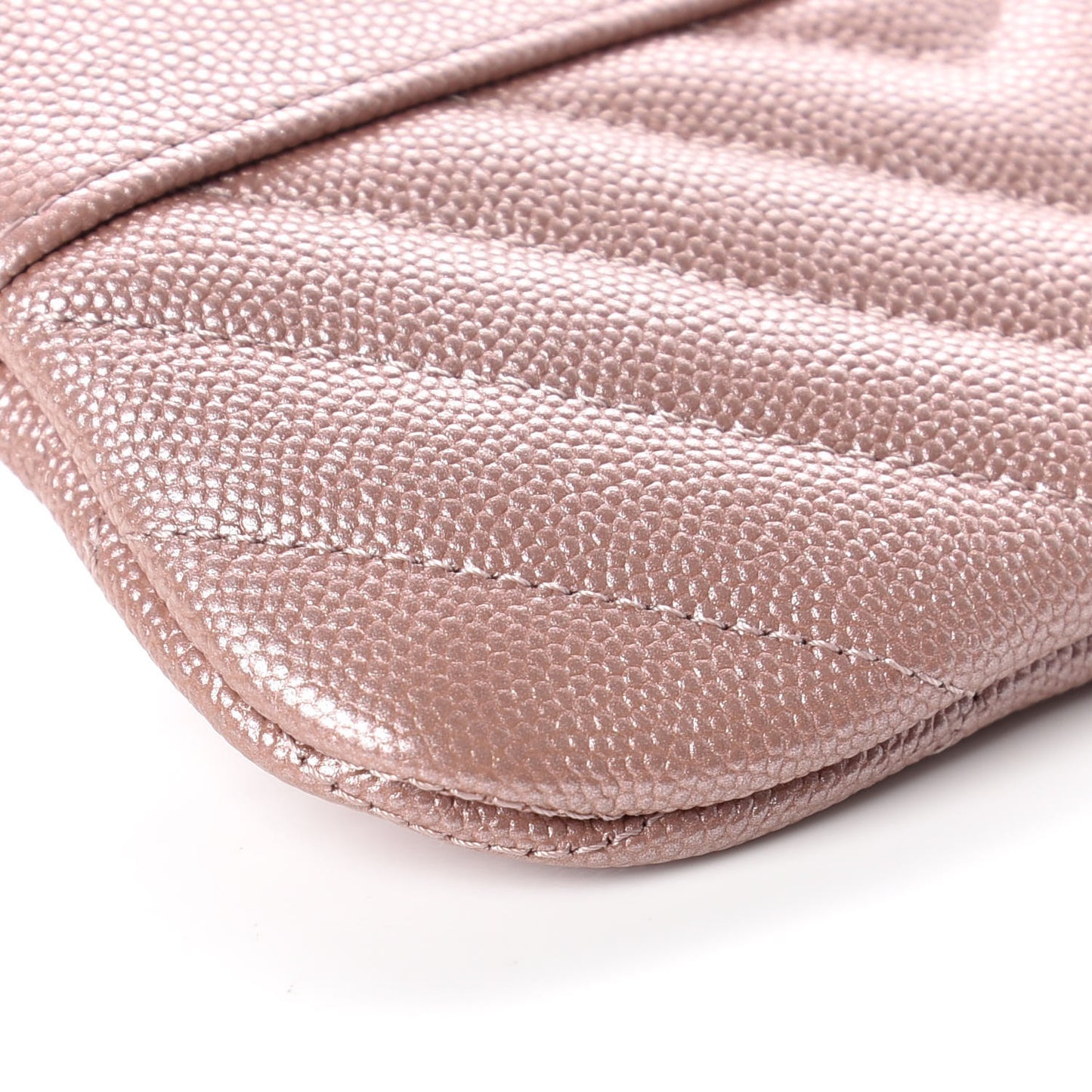 Metallic Caviar Chevron Quilted Small Vintage Mademoiselle Cosmetic Case Pink