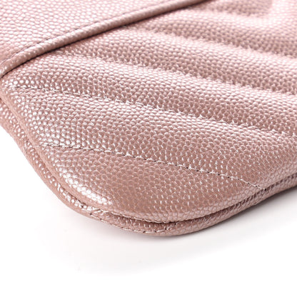Chanel Metallic Caviar Chevron Quilted Small Vintage Mademoiselle Cosmetic Case Pink 5 of 10