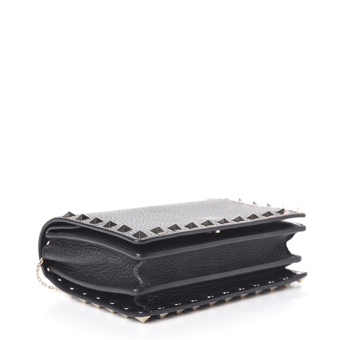 Pebbled Calfskin Rockstud Wallet on Chain Black