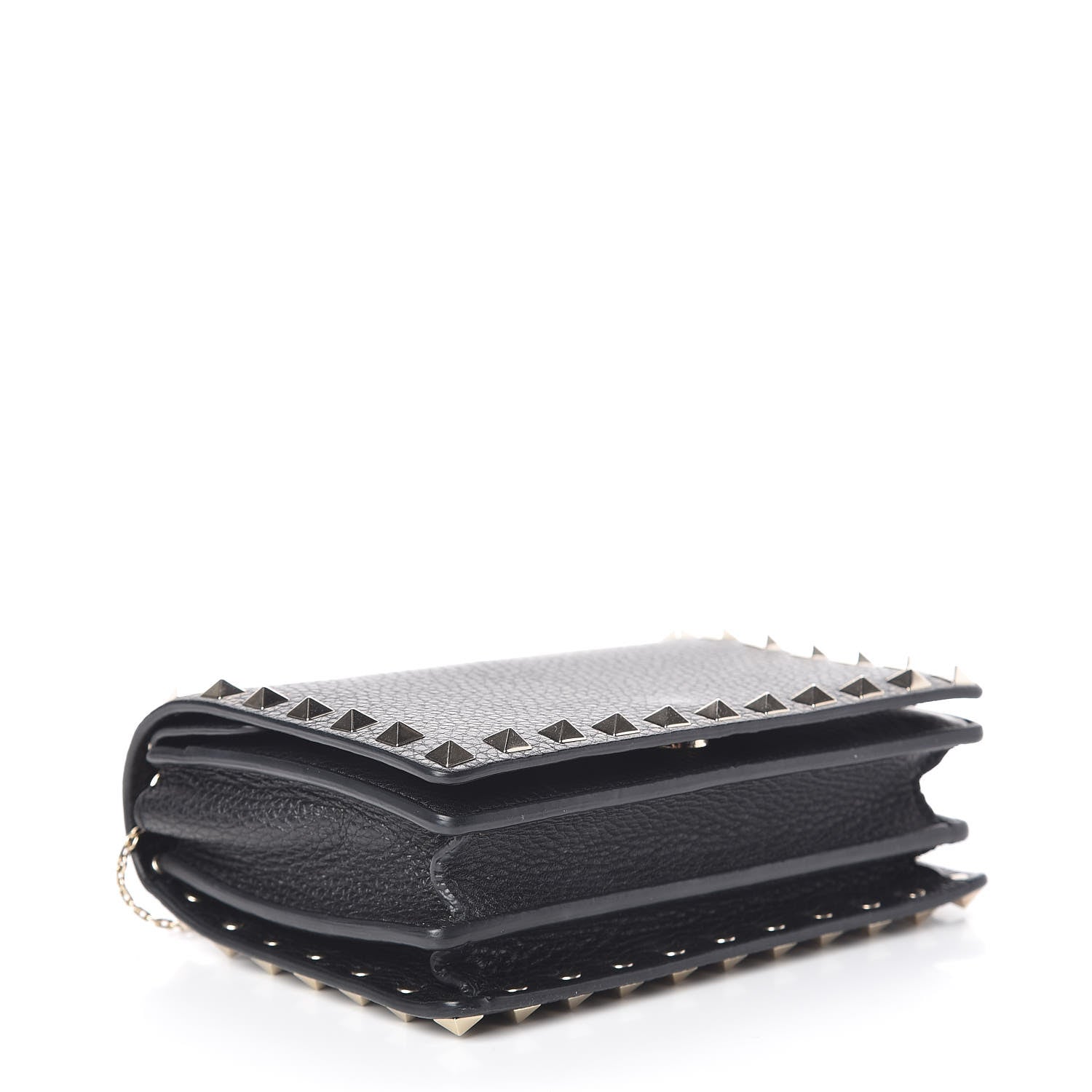 Valentino Garavani Pebbled Calfskin Rockstud Wallet on Chain Black 4 of 10