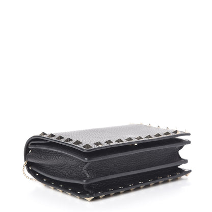 Valentino Garavani Pebbled Calfskin Rockstud Wallet on Chain Black 4 of 10