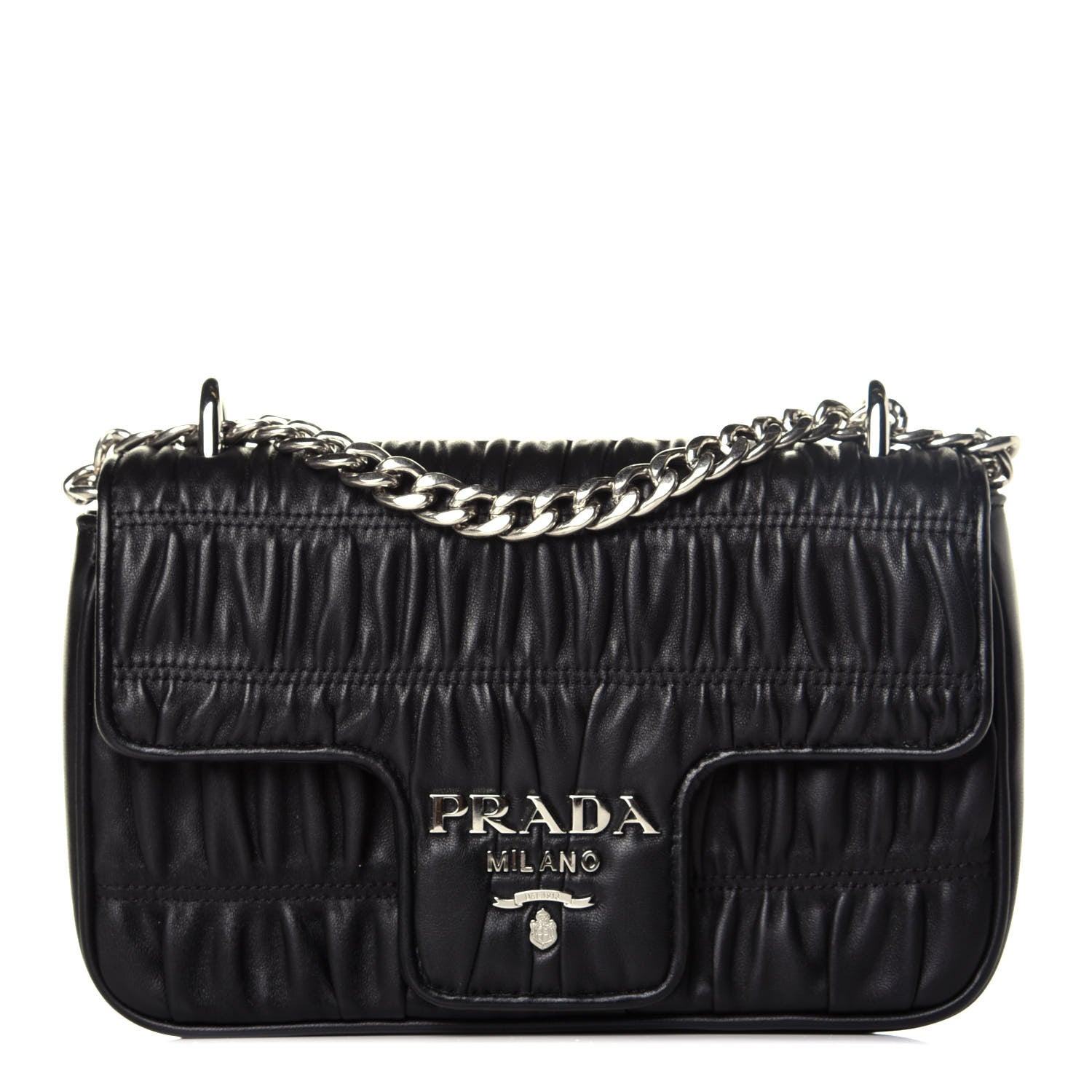 Prada Nappa Gaufre Small Chain Flap Shoulder Bag Black 1 of 9