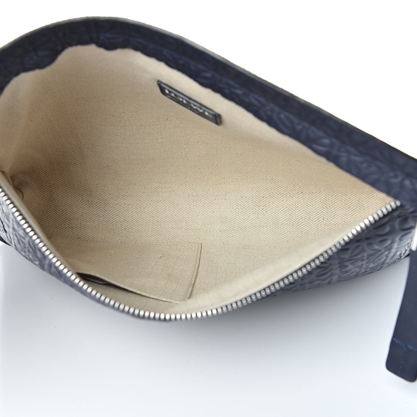 Calfskin Embossed Repeat T Pouch Navy