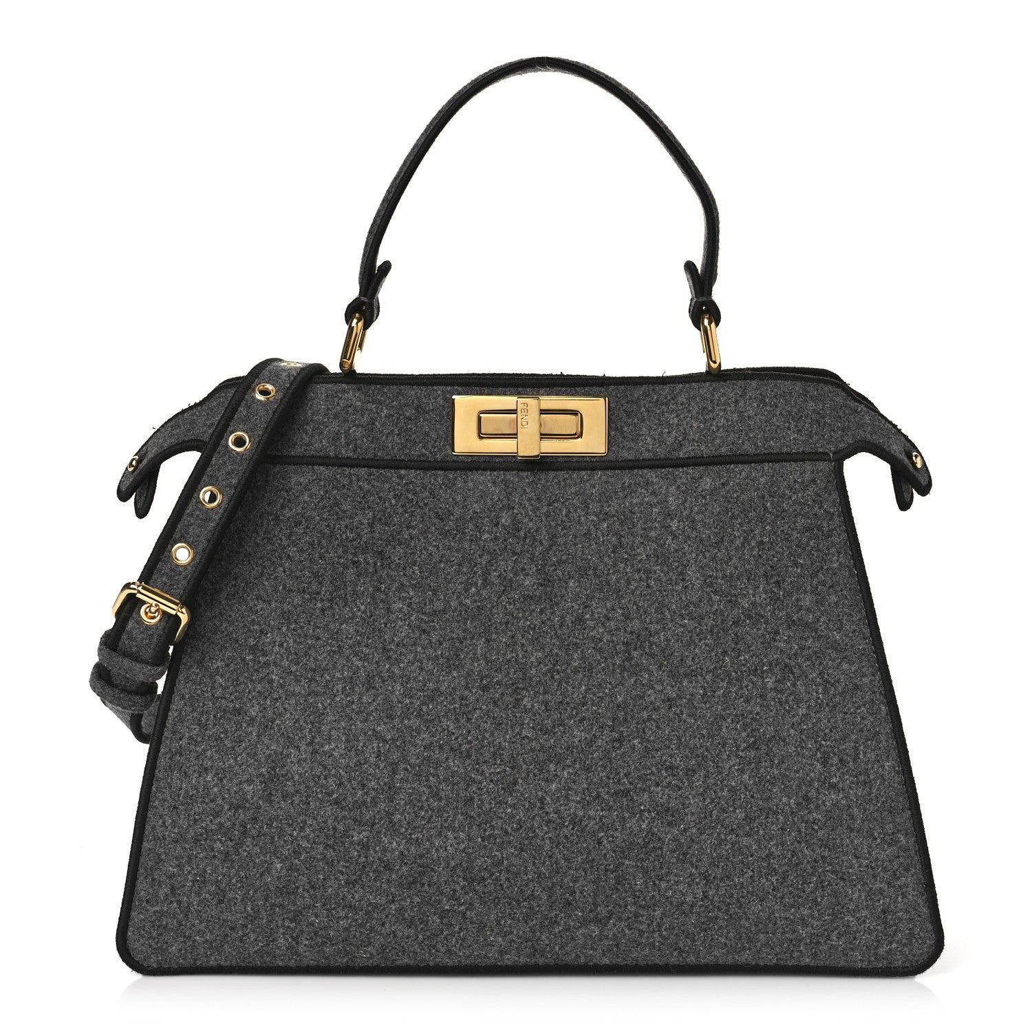 Fendi Melange Flannel Satin Threaded Edge Medium Peekaboo I SEE U Satchel Grigio Bois de Rose 1 of 11