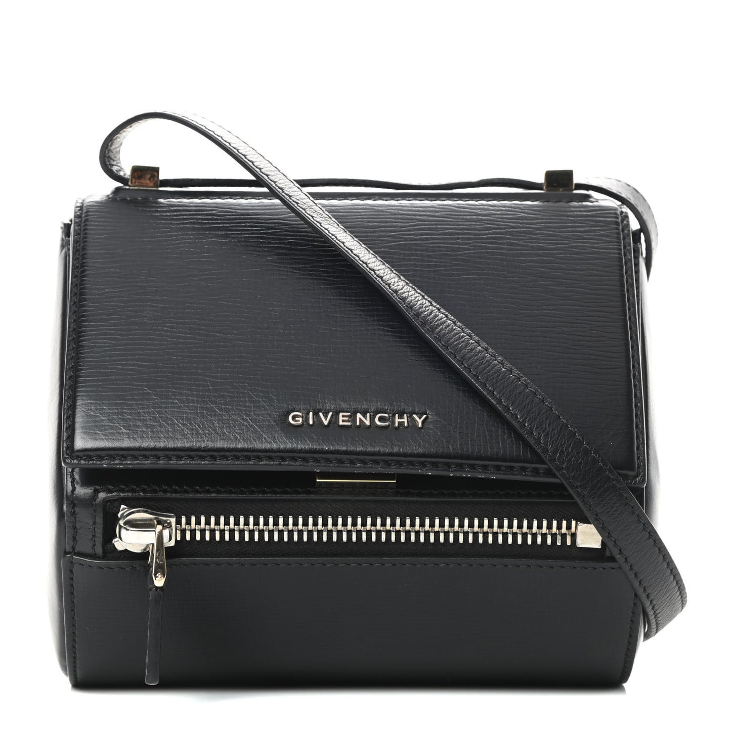 Textured Calfskin Mini Pandora Box Crossbody Bag Black