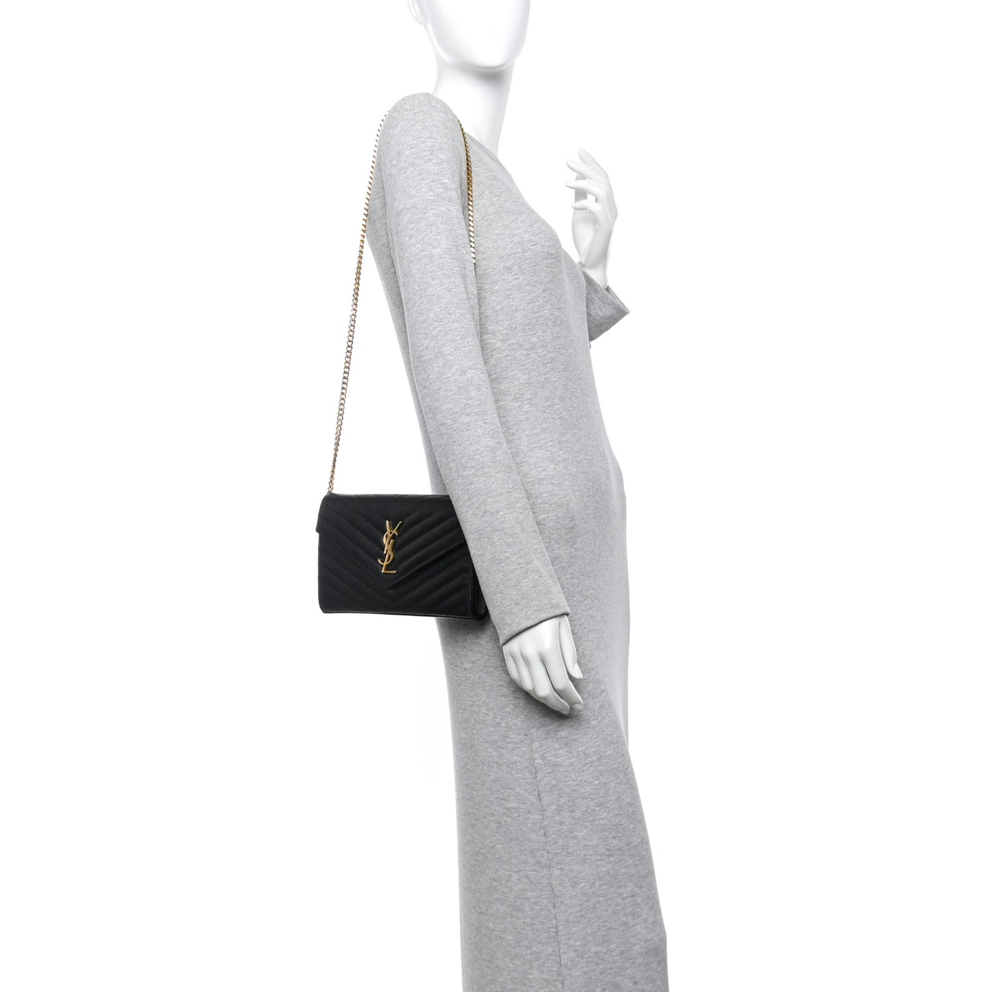 Grain De Poudre Matelasse Chevron Monogram Chain Wallet Black