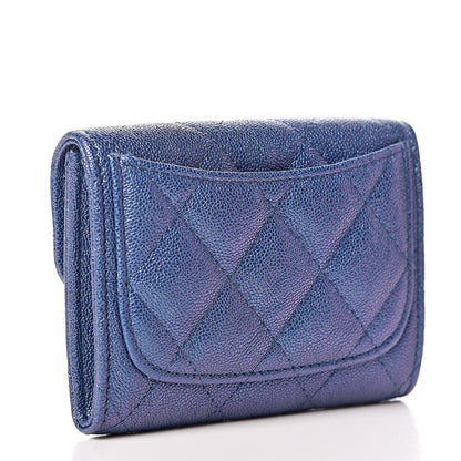 Chanel Iridescent Caviar Quilted Flap Card Holder Wallet Dark Blue 3 of 9
