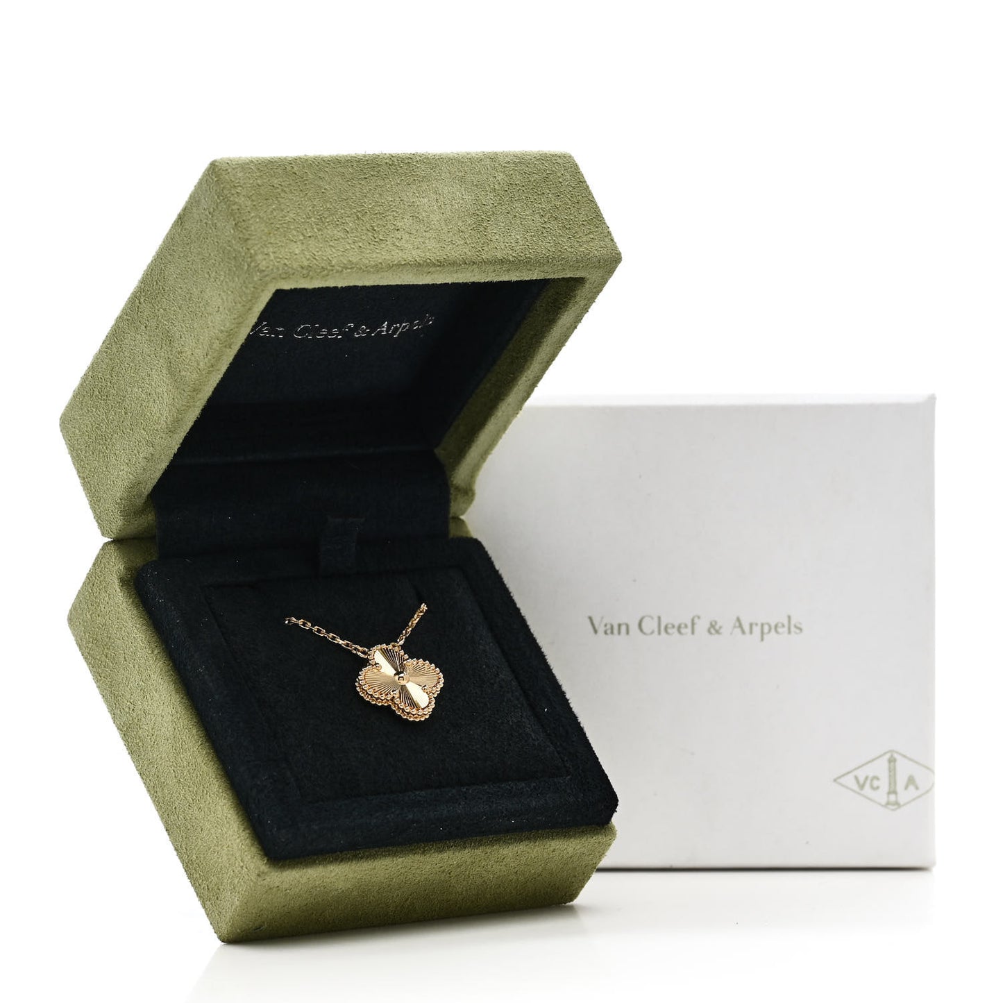 18K Yellow Gold Guilloche Vintage Alhambra Pendant Necklace