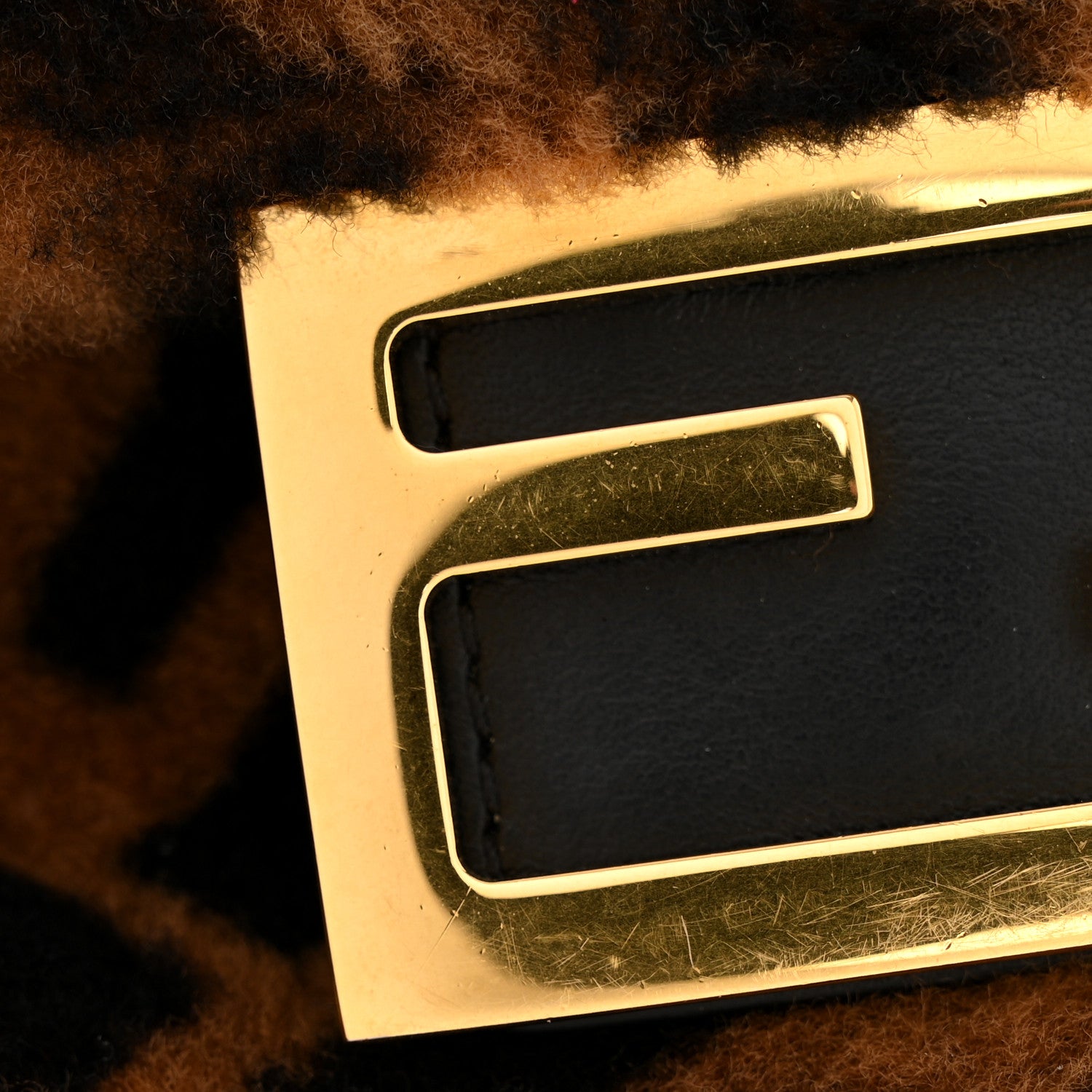 Fendi Shearling Vitello Dolce Macro FF 1974 Mini Baguette Tobacco