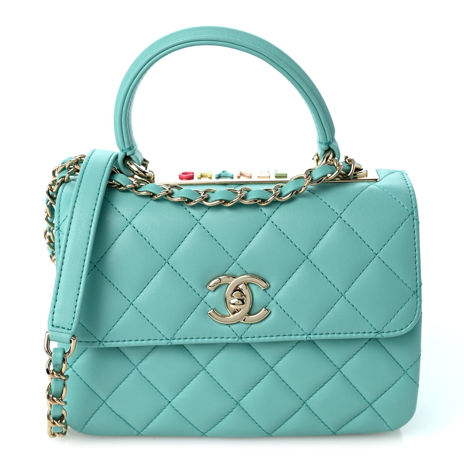 Chanel Lambskin Quilted Small Trendy CC Flap Dual Handle Bag Turquoise 1 of 10