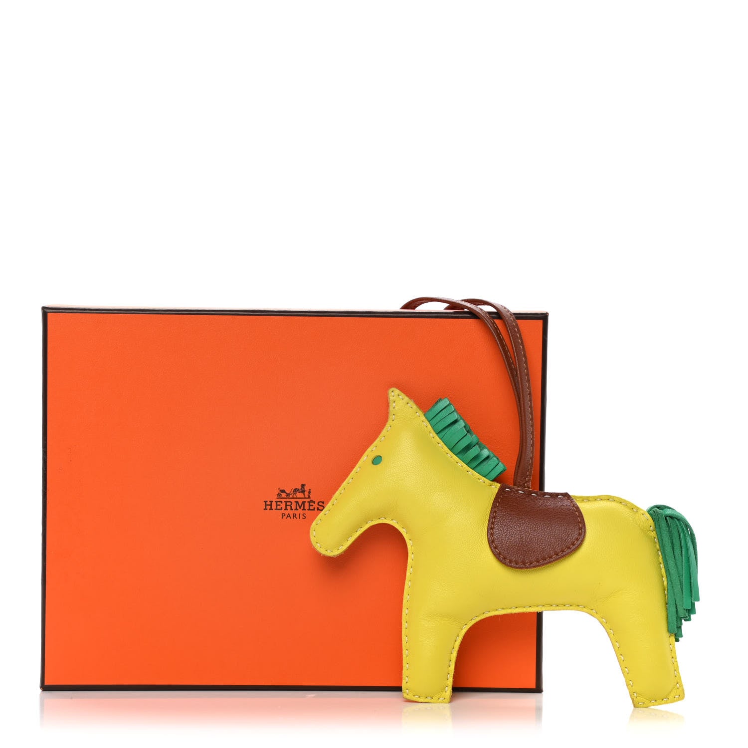 Hermes Milo Lambskin Grigri Rodeo Horse Bag Charm GM Lime Menthe Fauve 8 of 8