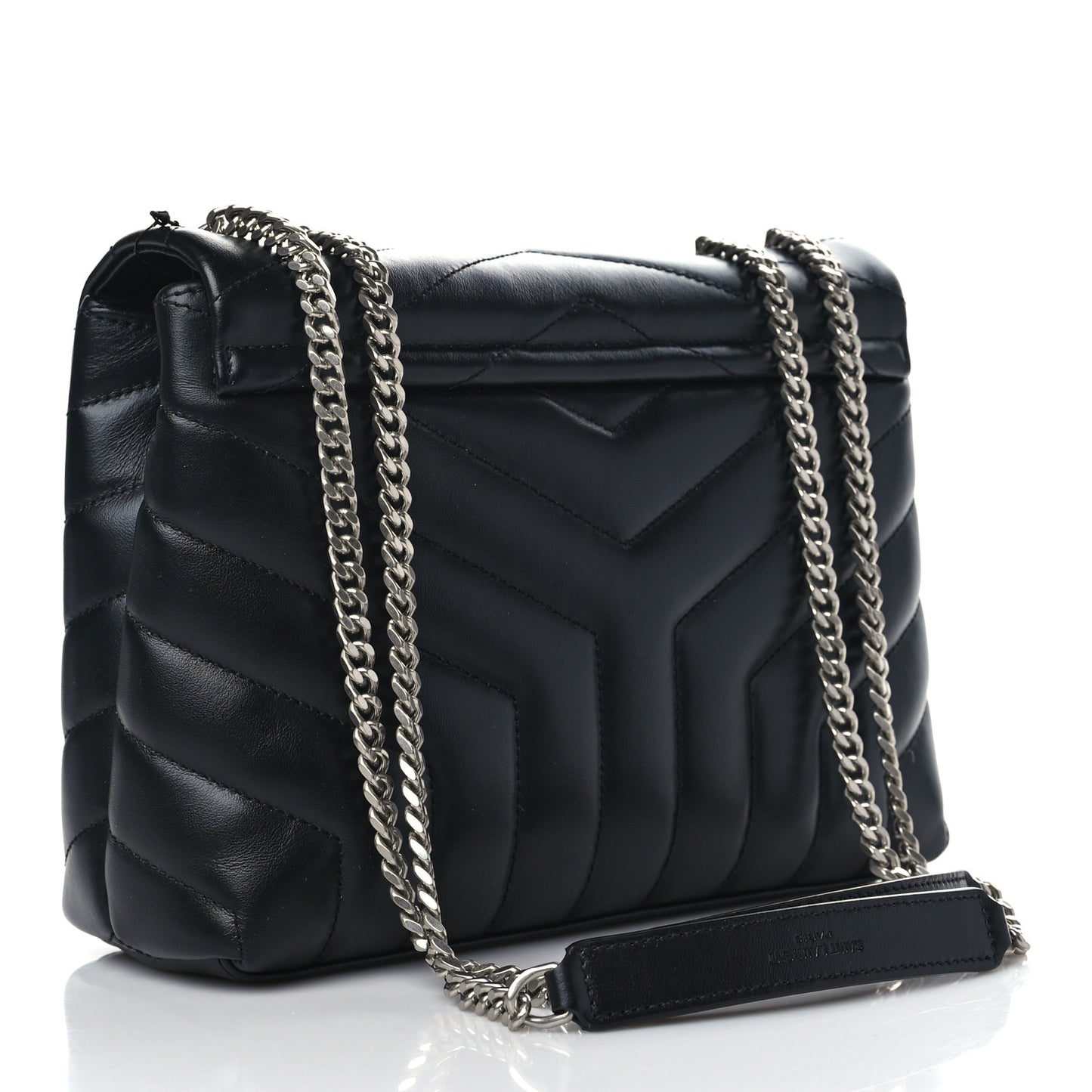 Calfskin Y Quilted Monogram Small Loulou Chain Satchel Black