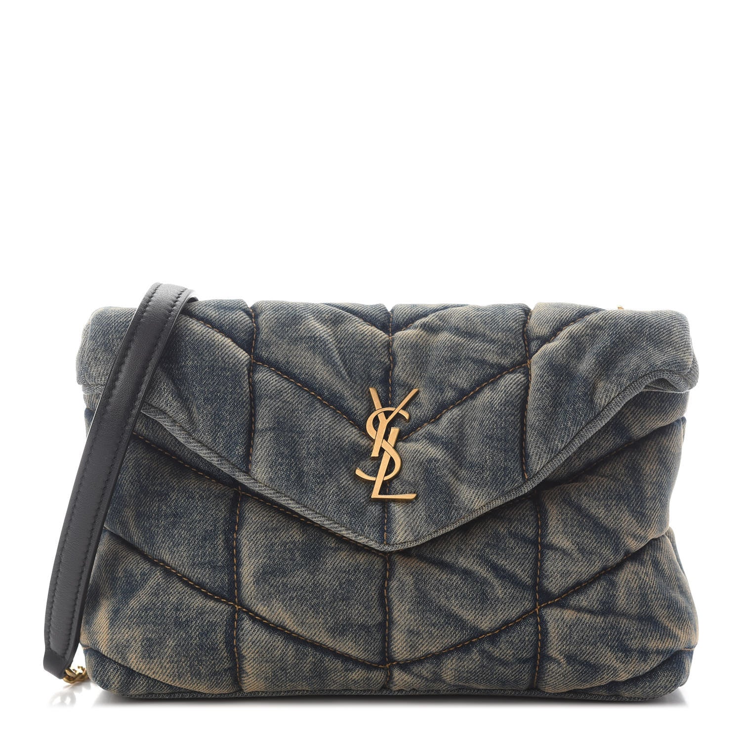 Saint Laurent Denim Quilted Toy Loulou Puffer Monogram Chain Satchel Blue Black 1 of 9