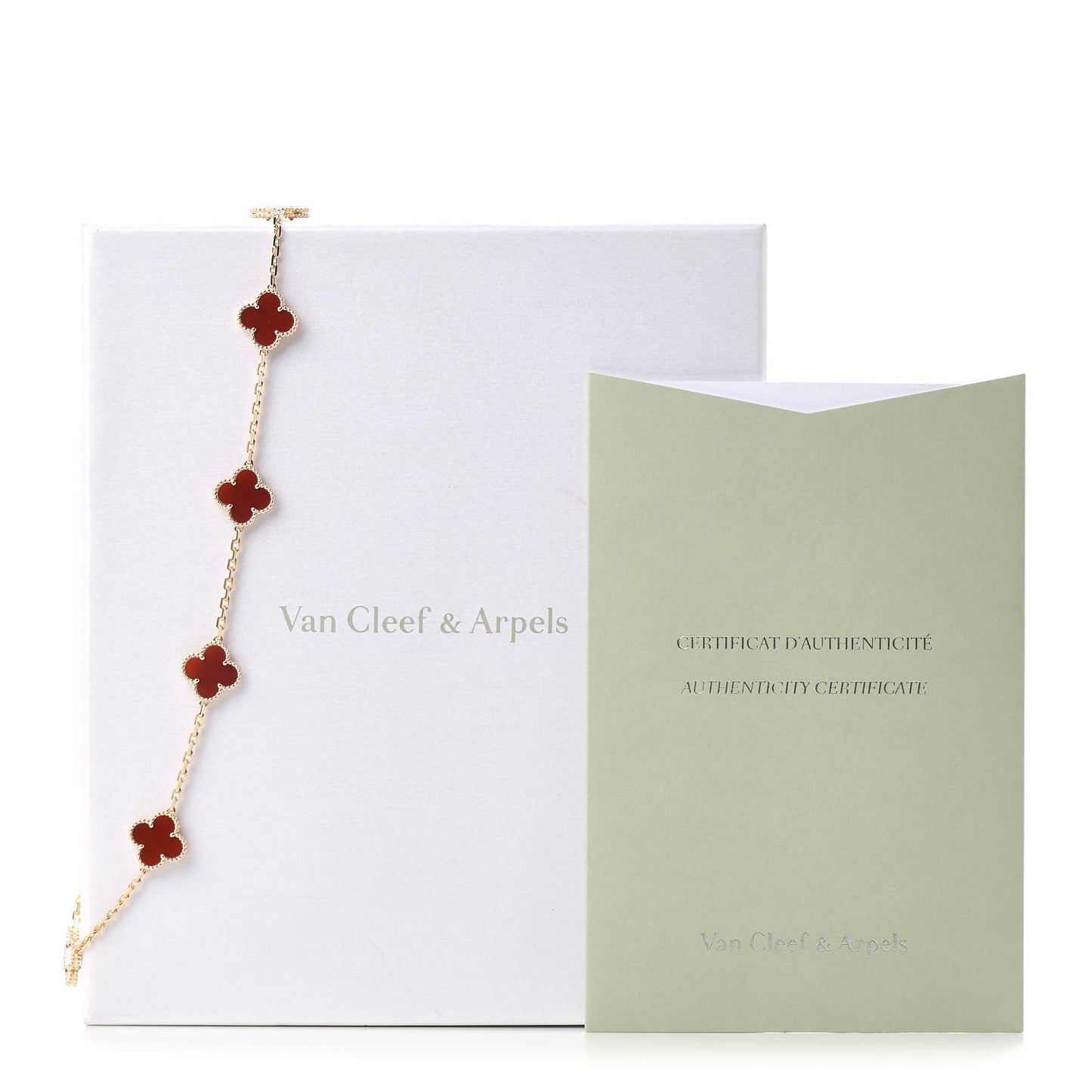18K Yellow Gold Carnelian 10 Motifs Vintage Alhambra Necklace