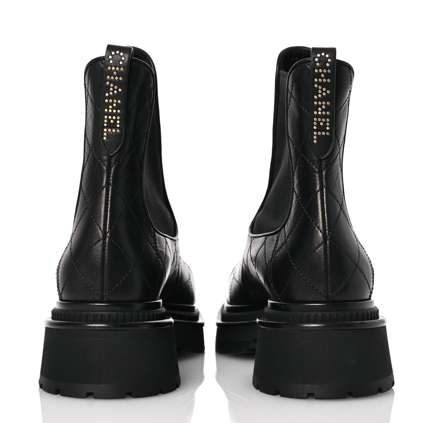 Calfskin Patent Cap Toe Quilted Short Boots 40 Black