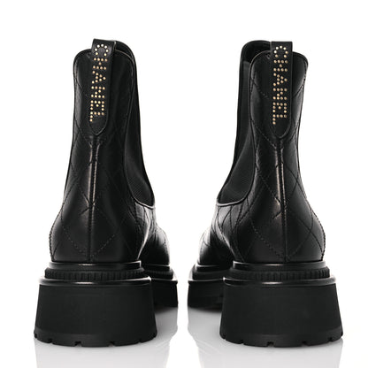 Chanel Calfskin Patent Cap Toe Quilted Short Boots 40 Black 5 of 9