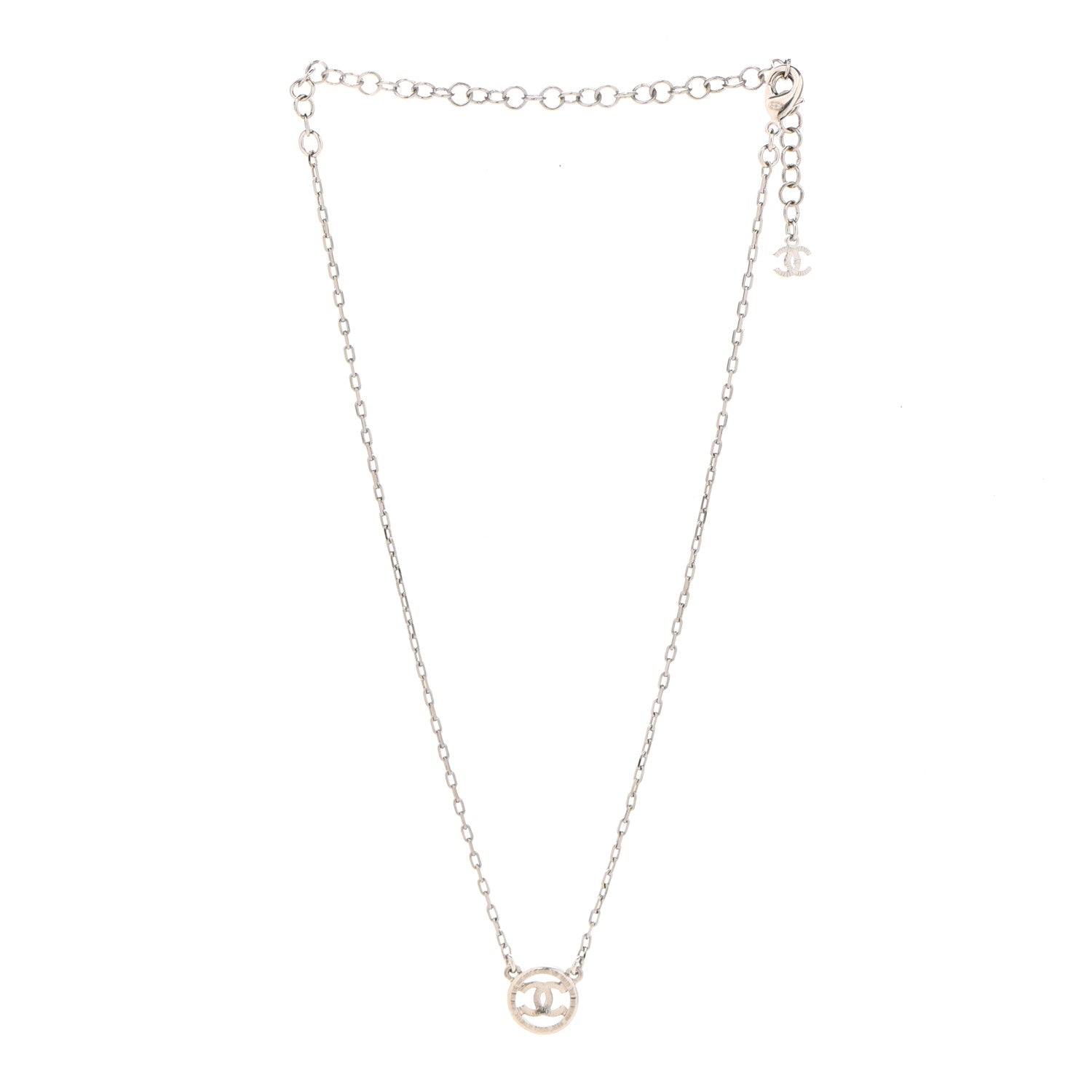 Chanel Crystal CC Chain Short Necklace Silver 3 of 7