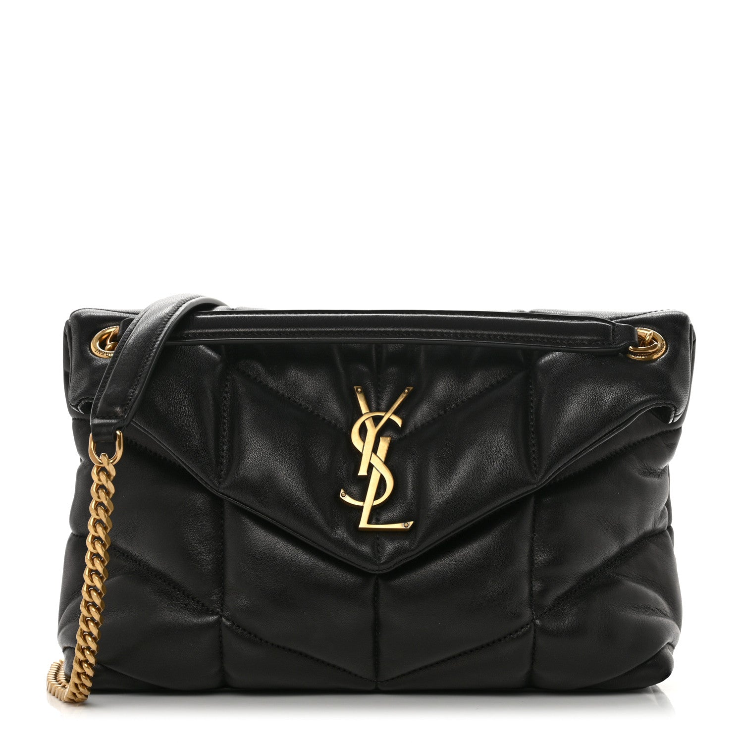 Saint Laurent Lambskin Quilted Small Loulou Puffer Monogram Chain Satchel Black 1 of 11