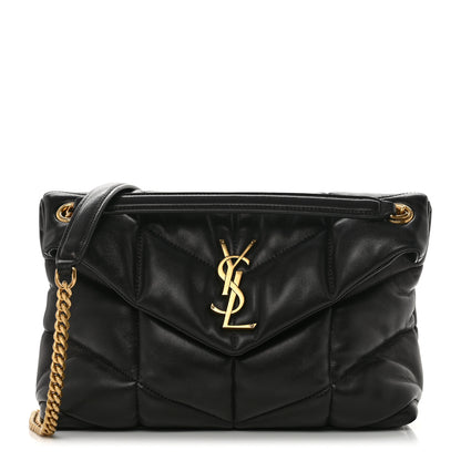 Saint Laurent Lambskin Quilted Small Loulou Puffer Monogram Chain Satchel Black 1 of 11