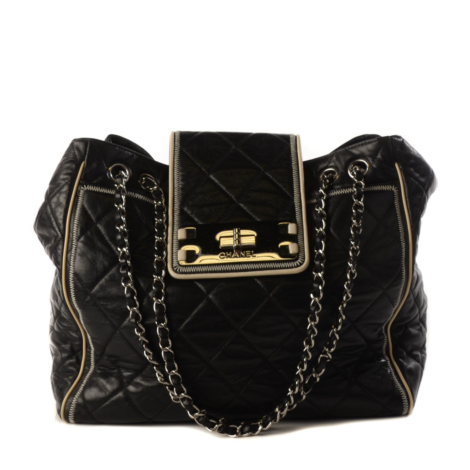 Chanel Lambskin Large North South Accordion Tote Black 1 of 7