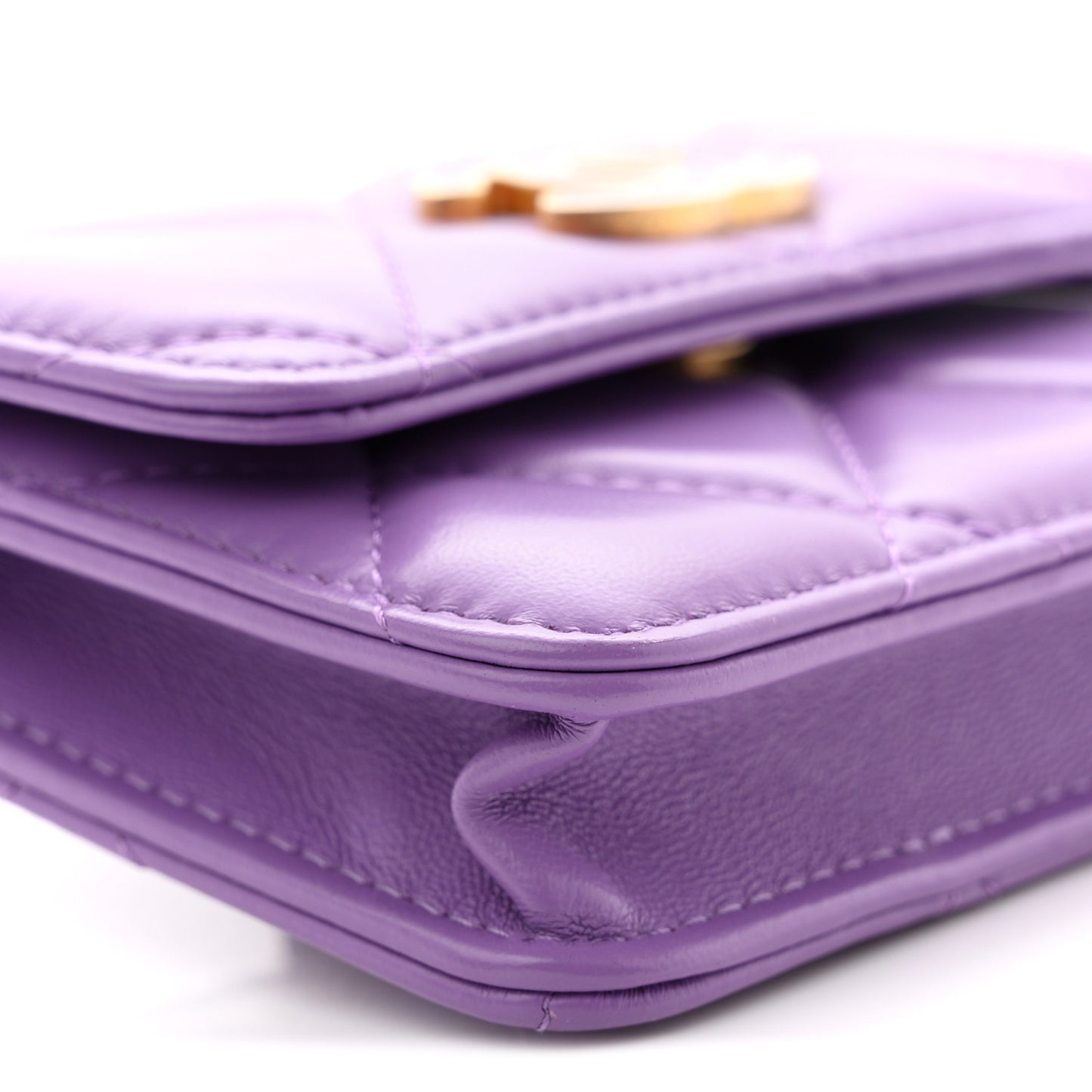 Lambskin Enamel Quilted Pending CC Flap Belt Bag Purple